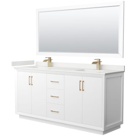 A large image of the Wyndham Collection WCF414172D-QTZ-UNSM70 White / White Quartz Top / Satin Bronze Hardware