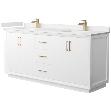 A large image of the Wyndham Collection WCF414172D-QTZ-UNSMXX White / White Quartz Top / Satin Bronze Hardware