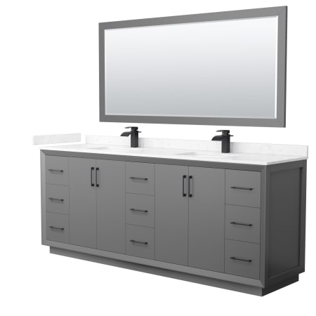 A large image of the Wyndham Collection WCF414184D-VCA-UNSM70 Dark Gray / Carrara Cultured Marble Top / Matte Black Hardware