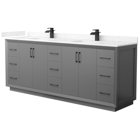 A large image of the Wyndham Collection WCF414184D-VCA-UNSMXX Dark Gray / Carrara Cultured Marble Top / Matte Black Hardware