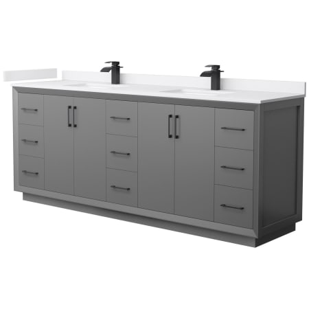 A large image of the Wyndham Collection WCF414184D-VCA-UNSMXX Dark Gray / White Cultured Marble Top / Matte Black Hardware