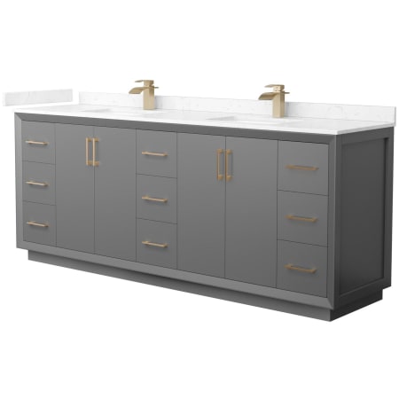 A large image of the Wyndham Collection WCF414184D-VCA-UNSMXX Dark Gray / Carrara Cultured Marble Top / Satin Bronze Hardware
