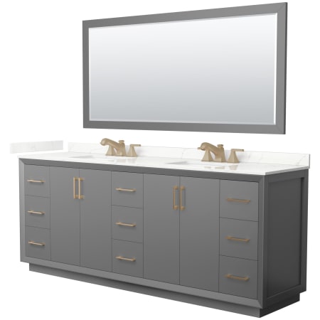 A large image of the Wyndham Collection WCF414184D-QTZ-US3M70 Dark Gray / Giotto Quartz Top / Satin Bronze Hardware