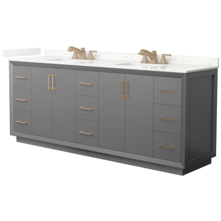 A large image of the Wyndham Collection WCF414184D-QTZ-US3MXX Dark Gray / Giotto Quartz Top / Satin Bronze Hardware