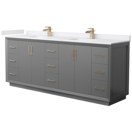 A large image of the Wyndham Collection WCF414184D-VCA-UNSMXX Dark Gray / White Cultured Marble Top / Satin Bronze Hardware