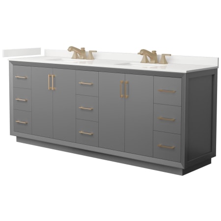 A large image of the Wyndham Collection WCF414184D-QTZ-US3MXX Dark Gray / White Quartz Top / Satin Bronze Hardware