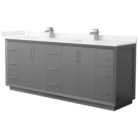 A large image of the Wyndham Collection WCF414184D-VCA-UNSMXX Dark Gray / Carrara Cultured Marble Top / Brushed Nickel Hardware