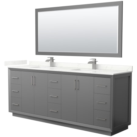 A large image of the Wyndham Collection WCF414184D-QTZ-UNSM70 Dark Gray / Giotto Quartz Top / Brushed Nickel Hardware