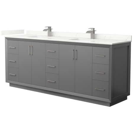 A large image of the Wyndham Collection WCF414184D-QTZ-UNSMXX Dark Gray / Giotto Quartz Top / Brushed Nickel Hardware