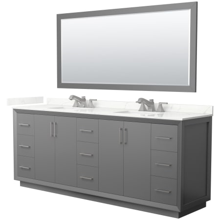 A large image of the Wyndham Collection WCF414184D-QTZ-US3M70 Dark Gray / Giotto Quartz Top / Brushed Nickel Hardware