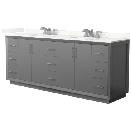 A large image of the Wyndham Collection WCF414184D-QTZ-US3MXX Dark Gray / Giotto Quartz Top / Brushed Nickel Hardware