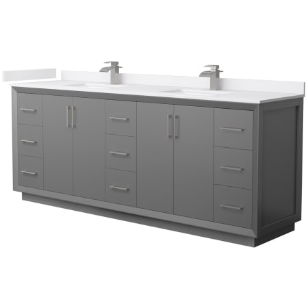 A large image of the Wyndham Collection WCF414184D-VCA-UNSMXX Dark Gray / White Cultured Marble Top / Brushed Nickel Hardware