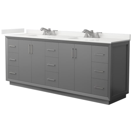 A large image of the Wyndham Collection WCF414184D-QTZ-US3MXX Dark Gray / White Quartz Top / Brushed Nickel Hardware
