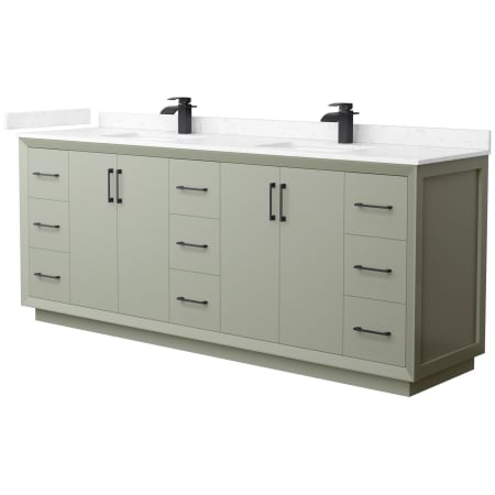 A large image of the Wyndham Collection WCF414184D-VCA-UNSMXX Light Green / Carrara Cultured Marble Top / Matte Black Hardware