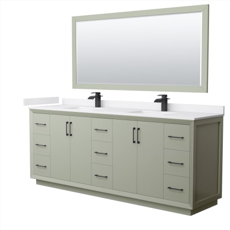 A large image of the Wyndham Collection WCF414184D-VCA-UNSM70 Light Green / White Cultured Marble Top / Matte Black Hardware