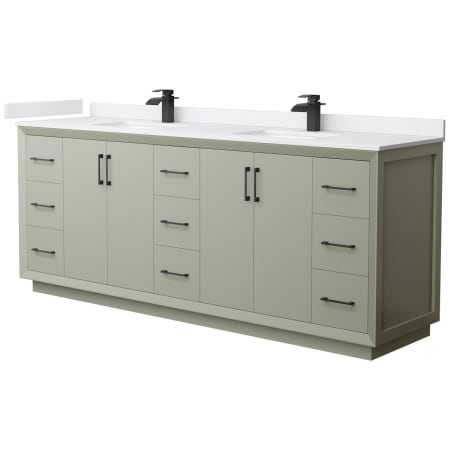 A large image of the Wyndham Collection WCF414184D-VCA-UNSMXX Light Green / White Cultured Marble Top / Matte Black Hardware