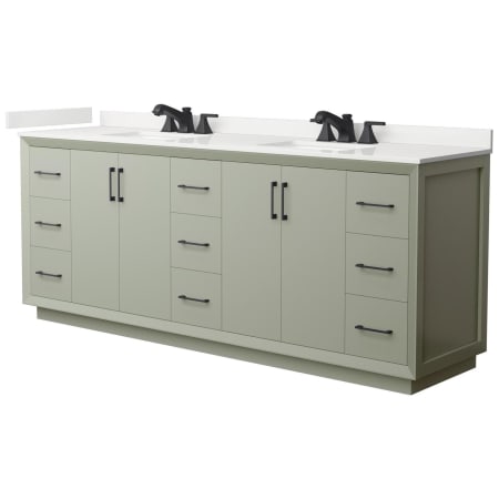 A large image of the Wyndham Collection WCF414184D-QTZ-US3MXX Light Green / White Quartz Top / Matte Black Hardware