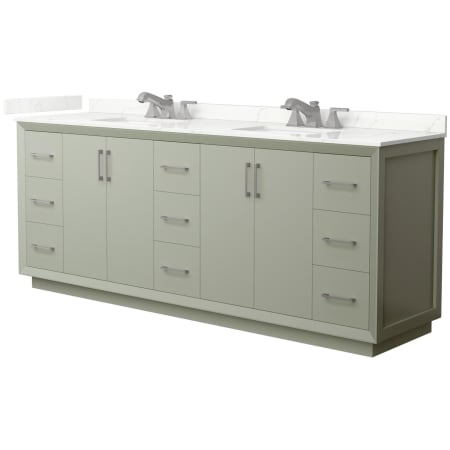 A large image of the Wyndham Collection WCF414184D-QTZ-US3MXX Light Green / Giotto Quartz Top / Brushed Nickel Hardware