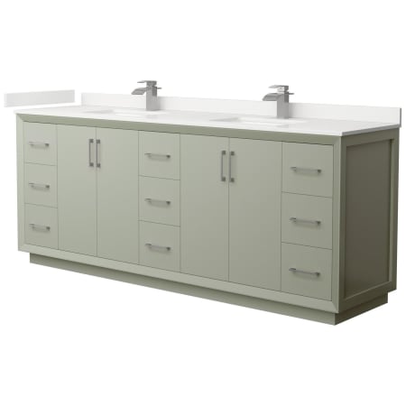 A large image of the Wyndham Collection WCF414184D-QTZ-UNSMXX Light Green / White Quartz Top / Brushed Nickel Hardware