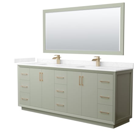 A large image of the Wyndham Collection WCF414184D-VCA-UNSM70 Light Green / Carrara Cultured Marble Top / Satin Bronze Hardware
