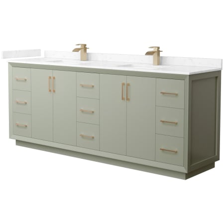 A large image of the Wyndham Collection WCF414184D-VCA-UNSMXX Light Green / Carrara Cultured Marble Top / Satin Bronze Hardware