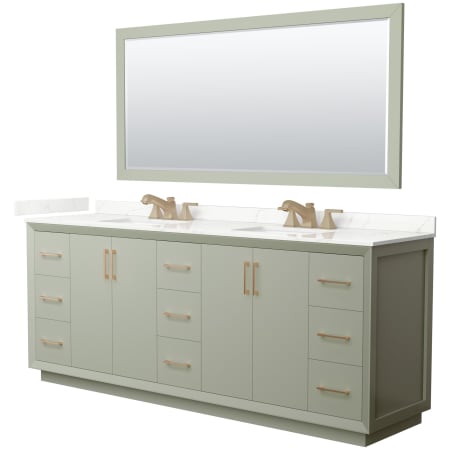A large image of the Wyndham Collection WCF414184D-QTZ-US3M70 Light Green / Giotto Quartz Top / Satin Bronze Hardware