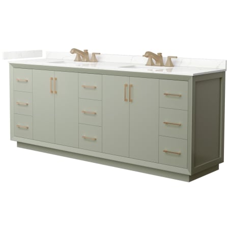 A large image of the Wyndham Collection WCF414184D-QTZ-US3MXX Light Green / Giotto Quartz Top / Satin Bronze Hardware