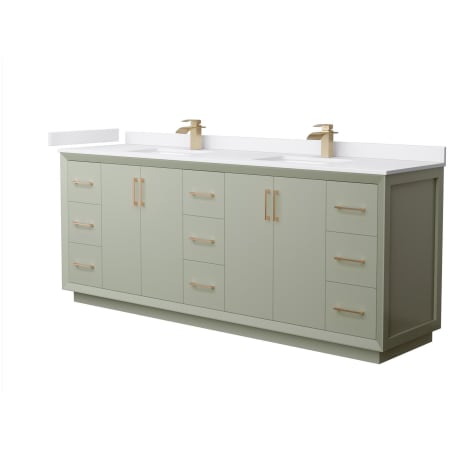 A large image of the Wyndham Collection WCF414184D-VCA-UNSMXX Light Green / White Cultured Marble Top / Satin Bronze Hardware