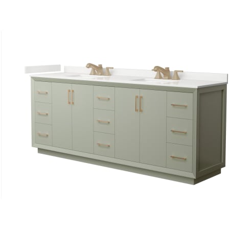 A large image of the Wyndham Collection WCF414184D-QTZ-US3MXX Light Green / White Quartz Top / Satin Bronze Hardware