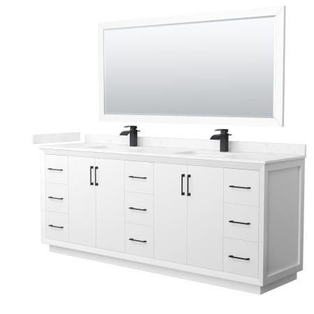 A large image of the Wyndham Collection WCF414184D-VCA-UNSM70 White / Carrara Cultured Marble Top / Matte Black Hardware