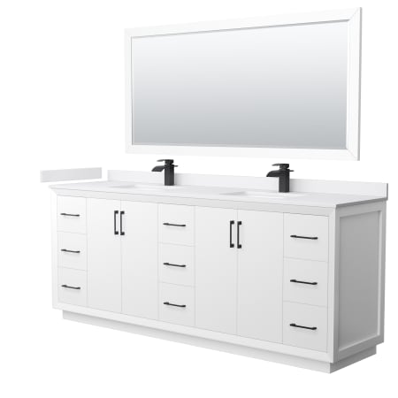 A large image of the Wyndham Collection WCF414184D-VCA-UNSM70 White / White Cultured Marble Top / Matte Black Hardware