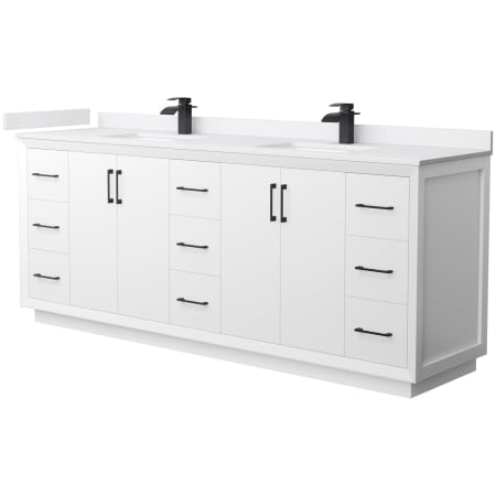 A large image of the Wyndham Collection WCF414184D-VCA-UNSMXX White / White Cultured Marble Top / Matte Black Hardware