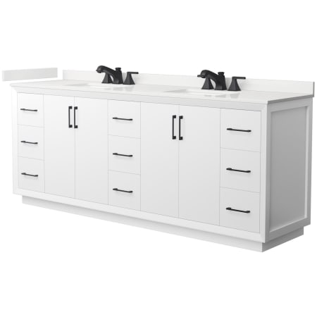 A large image of the Wyndham Collection WCF414184D-QTZ-US3MXX White / White Quartz Top / Matte Black Hardware