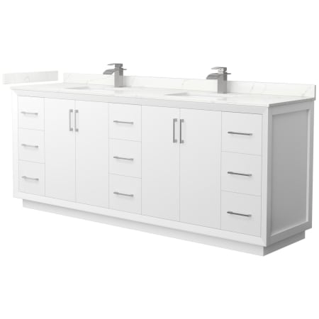 A large image of the Wyndham Collection WCF414184D-QTZ-UNSMXX White / Giotto Quartz Top / Brushed Nickel Hardware