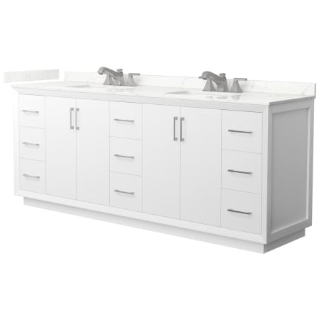 A large image of the Wyndham Collection WCF414184D-QTZ-US3MXX White / Giotto Quartz Top / Brushed Nickel Hardware