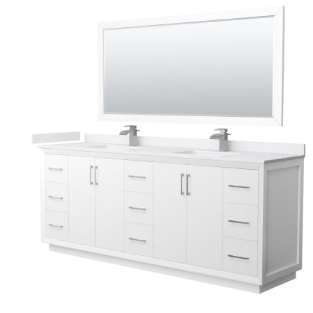 A large image of the Wyndham Collection WCF414184D-VCA-UNSM70 White / White Cultured Marble Top / Brushed Nickel Hardware