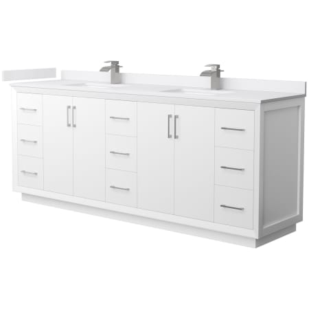 A large image of the Wyndham Collection WCF414184D-VCA-UNSMXX White / White Cultured Marble Top / Brushed Nickel Hardware