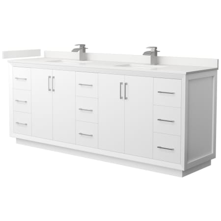 A large image of the Wyndham Collection WCF414184D-QTZ-UNSMXX White / White Quartz Top / Brushed Nickel Hardware