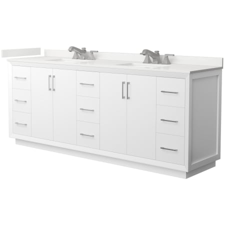 A large image of the Wyndham Collection WCF414184D-QTZ-US3MXX White / White Quartz Top / Brushed Nickel Hardware