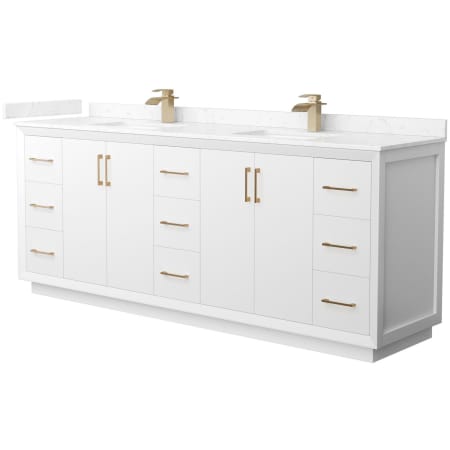 A large image of the Wyndham Collection WCF414184D-VCA-UNSMXX White / Carrara Cultured Marble Top / Satin Bronze Hardware
