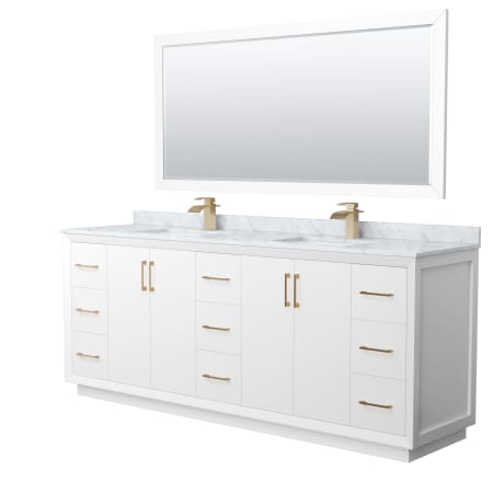 A large image of the Wyndham Collection WCF414184D-NAT-UNSM70 White / Satin Bronze Hardware