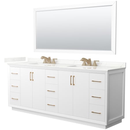 A large image of the Wyndham Collection WCF414184D-QTZ-US3M70 White / Giotto Quartz Top / Satin Bronze Hardware
