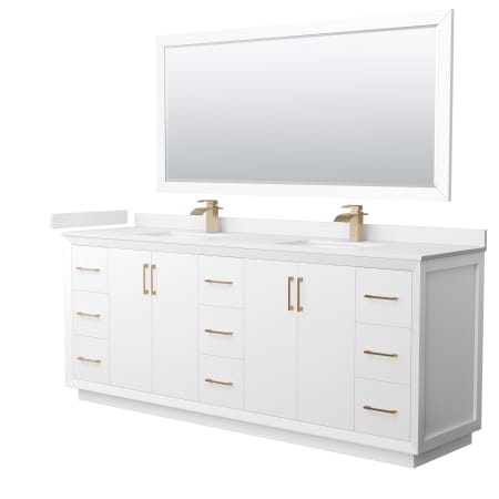 A large image of the Wyndham Collection WCF414184D-VCA-UNSM70 White / White Cultured Marble Top / Satin Bronze Hardware