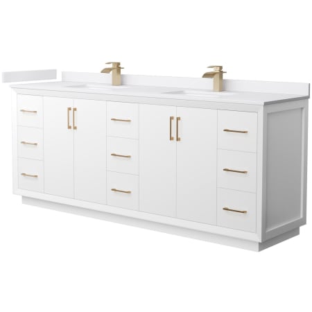A large image of the Wyndham Collection WCF414184D-VCA-UNSMXX White / White Cultured Marble Top / Satin Bronze Hardware
