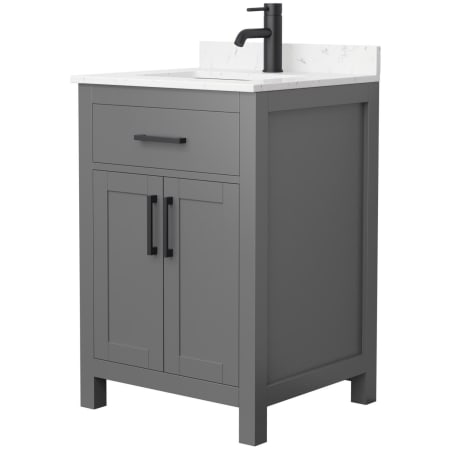 A large image of the Wyndham Collection WCG242424S-VCA-MXX Dark Gray / Carrara Cultured Marble Top / Matte Black Hardware