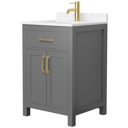 A large image of the Wyndham Collection WCG242424S-VCA-MXX Dark Gray / Carrara Cultured Marble Top / Brushed Gold Hardware