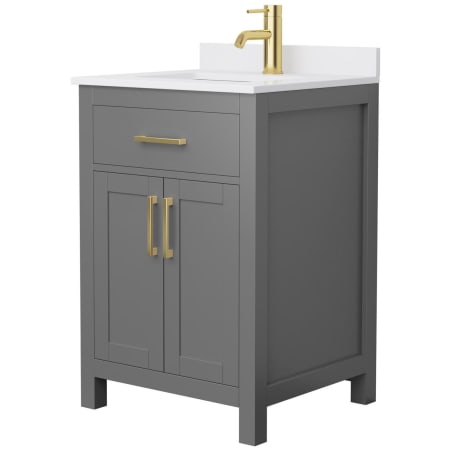A large image of the Wyndham Collection WCG242424S-VCA-MXX Dark Gray / White Cultured Marble Top / Brushed Gold Hardware
