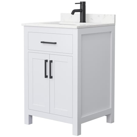 A large image of the Wyndham Collection WCG242424S-VCA-MXX White / Carrara Cultured Marble Top / Matte Black Hardware