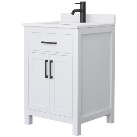A large image of the Wyndham Collection WCG242424S-VCA-MXX White / White Cultured Marble Top / Matte Black Hardware