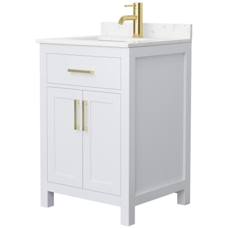 A large image of the Wyndham Collection WCG242424S-VCA-MXX White / Carrara Cultured Marble Top / Brushed Gold Hardware